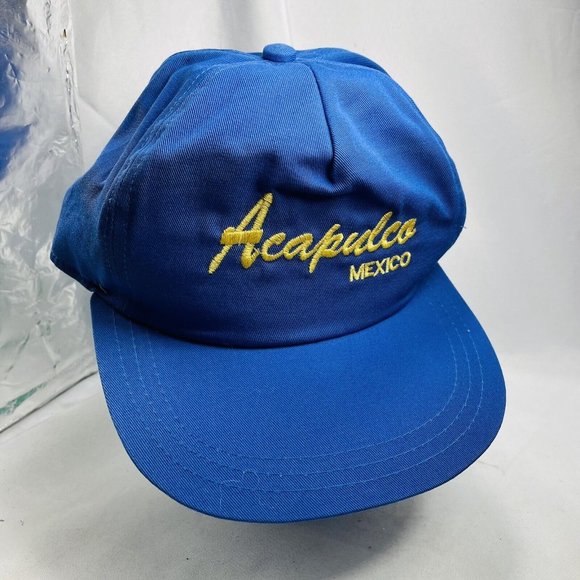 Gorras Garbar Bor Acapulco Mexico Ajustable Snap Back Retro Blue w Gold Writing - Picture 2 of 11